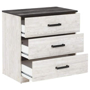 Benzara 3 Drawer Wooden Chest with Grain Details, White and Gray
