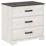 Benzara 3 Drawer Wooden Chest with Grain Details, White and Gray