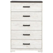 Benzara 5 Drawer Wooden Chest with Grain Details, White and Gray