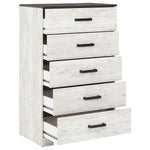 Benzara 5 Drawer Wooden Chest with Grain Details, White and Gray
