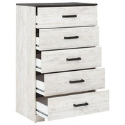Benzara 5 Drawer Wooden Chest with Grain Details, White and Gray
