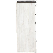 Benzara 5 Drawer Wooden Chest with Grain Details, White and Gray
