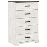 Benzara 5 Drawer Wooden Chest with Grain Details, White and Gray