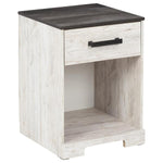 Benzara Single Drawer Wooden Nightstand with Grain Details, White and Gray