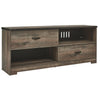 Benzara 2 Drawer Wooden TV Stand with Open Shelves, Rustic Brown