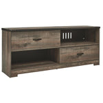 Benzara 2 Drawer Wooden TV Stand with Open Shelves, Rustic Brown