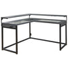 Benzara L Shape Wood and Metal Frame Office Desk with Tubular Legs, Gray and Black