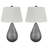 Benzara Metal Frame Table Lamp with Specled Base, Set of 2, Gray and White