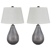 Benzara Metal Frame Table Lamp with Specled Base, Set of 2, Gray and White
