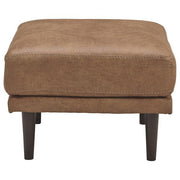 Benzara Mid Century Style Fabric Ottoman with Faux  Wood Tapered Round Legs, Brown