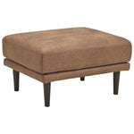 Benzara Mid Century Style Fabric Ottoman with Faux  Wood Tapered Round Legs, Brown