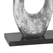 Benzara Swan Design Metal Sculpture with Marble Block Base, Silver and Black