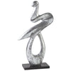 Benzara Swan Design Metal Sculpture with Marble Block Base, Silver and Black