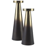 Benzara Metal Candle Holder with Tapered Round Stand, Set of 2, Black and Gold