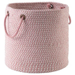 Benzara Round Shaped Fabric Basket with Braided Handles, Pink and White