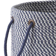 Benzara Round Shaped Fabric Basket with Braided Handles, Blue and White