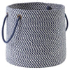 Benzara Round Shaped Fabric Basket with Braided Handles, Blue and White