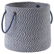 Benzara Round Shaped Fabric Basket with Braided Handles, Blue and White