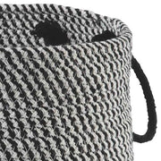 Benzara Round Shaped Fabric Basket with Braided Handles, Black and White