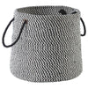 Benzara Round Shaped Fabric Basket with Braided Handles, Black and White