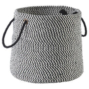 Benzara Round Shaped Fabric Basket with Braided Handles, Black and White
