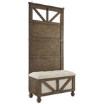 Benzara Wooden Hall Tree with Storage Bench and Interior Storage, Brown and Beige