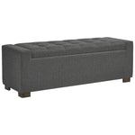 Benzara Fabric Tufted Seat Storage Bench with Block Feet, Dark Gray