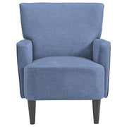 Benzara Fabric Accent Chair with Track Arms and Round Tapered Legs, Blue