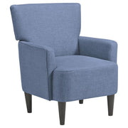 Benzara Fabric Accent Chair with Track Arms and Round Tapered Legs, Blue
