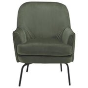 Benzara Fabric Accent Chair with Sleek Flared Track Arms and Metal Legs, Green
