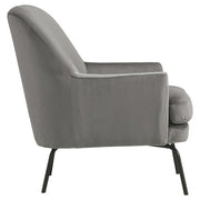 Benzara Fabric Accent Chair with Sleek Flared Track Arms and Metal Legs, Gray