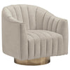 Benzara Fabric Vertical Tufted Swivel Accent Chair with Round Plinth Base,Off white