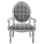 Benzara Fabric Round Padded Back Accent Chair with Plaid Pattern, Gray
