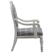 Benzara Fabric Round Padded Back Accent Chair with Plaid Pattern, Gray