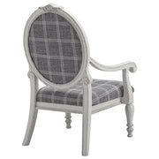 Benzara Fabric Round Padded Back Accent Chair with Plaid Pattern, Gray