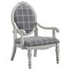 Benzara Fabric Round Padded Back Accent Chair with Plaid Pattern, Gray