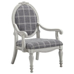 Benzara Fabric Round Padded Back Accent Chair with Plaid Pattern, Gray