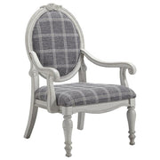 Benzara Fabric Round Padded Back Accent Chair with Plaid Pattern, Gray