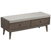 Benzara Reversible Fabric Seat Wooden Storage Bench with 2 Drawers, Taupe Brown
