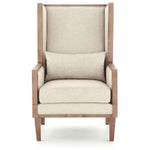 Benzara Wooden Frame Accent Chair with High Wingback and Track Arms,Beige and Brown