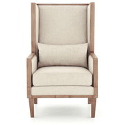 Benzara Wooden Frame Accent Chair with High Wingback and Track Arms,Beige and Brown