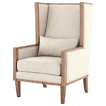 Benzara Wooden Frame Accent Chair with High Wingback and Track Arms,Beige and Brown