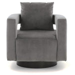 Benzara Swivel Fabric Upholstered Accent Chair with Curved Open Back and Arms, Gray