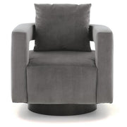 Benzara Swivel Fabric Upholstered Accent Chair with Curved Open Back and Arms, Gray