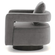 Benzara Swivel Fabric Upholstered Accent Chair with Curved Open Back and Arms, Gray