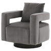 Benzara Swivel Fabric Upholstered Accent Chair with Curved Open Back and Arms, Gray