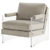 Benzara Fabric Accent Chair with Padded Top Arms and Acrylic Base, Gray and Clear