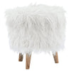 Benzara Removable Top Faux Fur Storage Ottoman with Wooden Legs , White and Brown