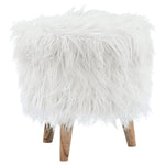 Benzara Removable Top Faux Fur Storage Ottoman with Wooden Legs , White and Brown