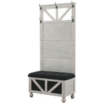 Benzara Wooden Hall Tree with Storage Bench and 5 Metal Hanging Hooks,Antique White
